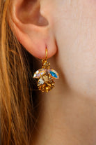 Boucles d'oreilles fermoir oreilles percées en strass dorée - bijou fait en France