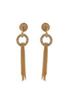 Boucles d'oreilles clip pendantes en chaînes dorée et strass dorée et cristal pendantes