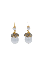 Boucles d'oreilles percées perle blanche et pâte de verre black diamant détail dorée