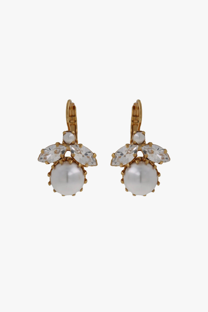 Boucles d'oreilles pendantes en forme d'abeille en strass et perles blanches - cabochon dorée - Pour les oreilles percés 