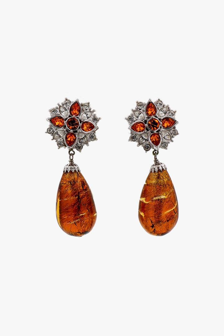 Boucles d'oreilles Pendantes fermoir clip argentée et perles de venise Topaze - Françoise Montague collection 