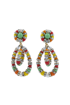 Petite paire de Boucles d'Oreilles en perles multicolore vert, jaune, rouge, orange et blanc et pendantes avec un fermoir clip