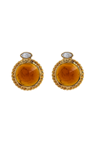 boucles d'oreillles percées ronde en pâte de verre couleur topaze orange détaill dorée 