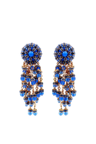 Boucles d'oreilles Sunset pendantes fermoir clip dorée et bleu calcédoine 