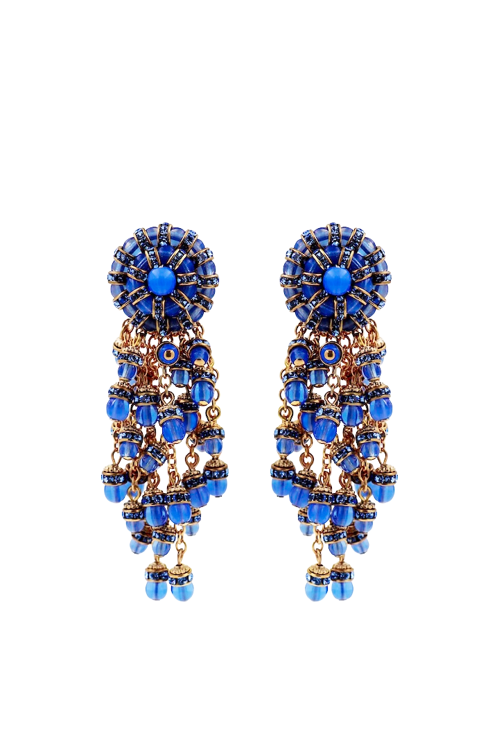 Boucles d'oreilles Sunset pendantes fermoir clip dorée et bleu calcédoine 