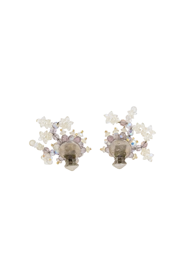 Boucles d'oreilles vintage des années 1960 en forme de flocons en perles cristal effet aurore boréale - bijou fantaisie de luxe