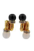 Boucles d'oreilles Charenton dorées à l'or fin, cabochons Noir et blanc à l'éclat raffiné