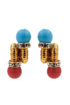 Boucles d'oreilles Charenton dorées à l'or fin, cabochons Turquoise et corail à l'éclat raffiné