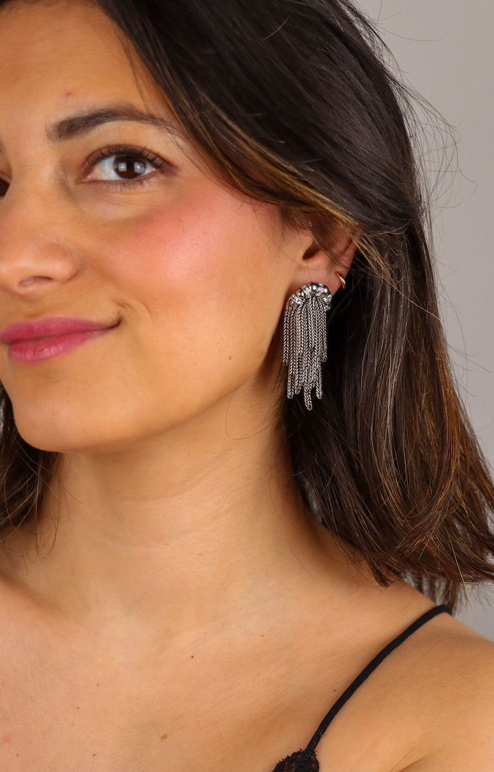 Boucles d'oreilles femme fermoir clip en chaînes et perles argent