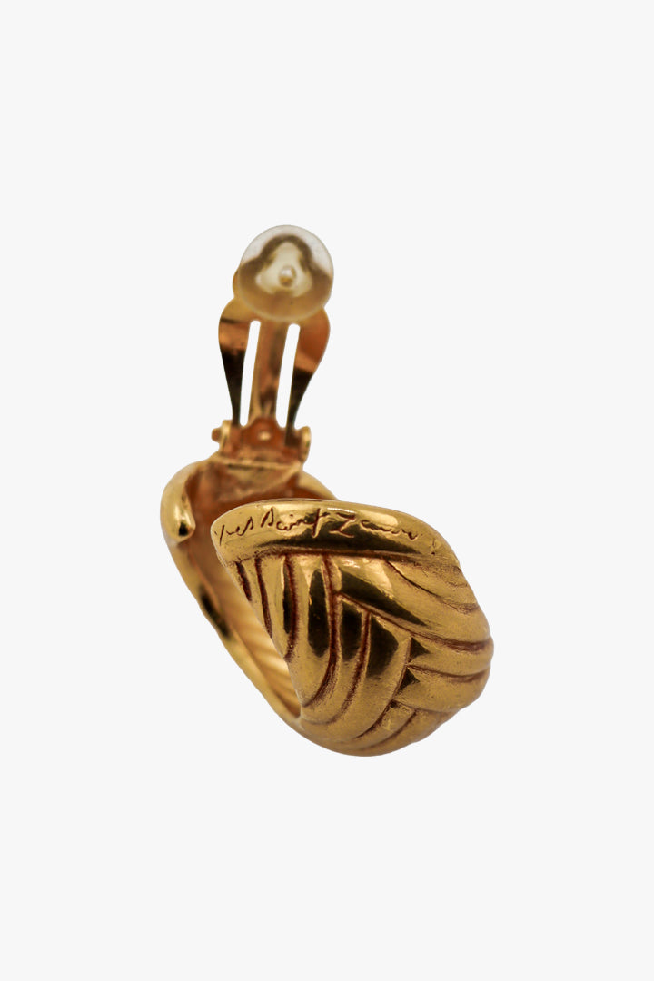 Boucles d'oreilles signées Yves Saint Laurent dorée en forme de créoles dorées - Pièce unique 
