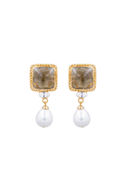 Boucles d'oreilles Mansart pendantes perles et pâte de verre black diamant et fermoir clip 