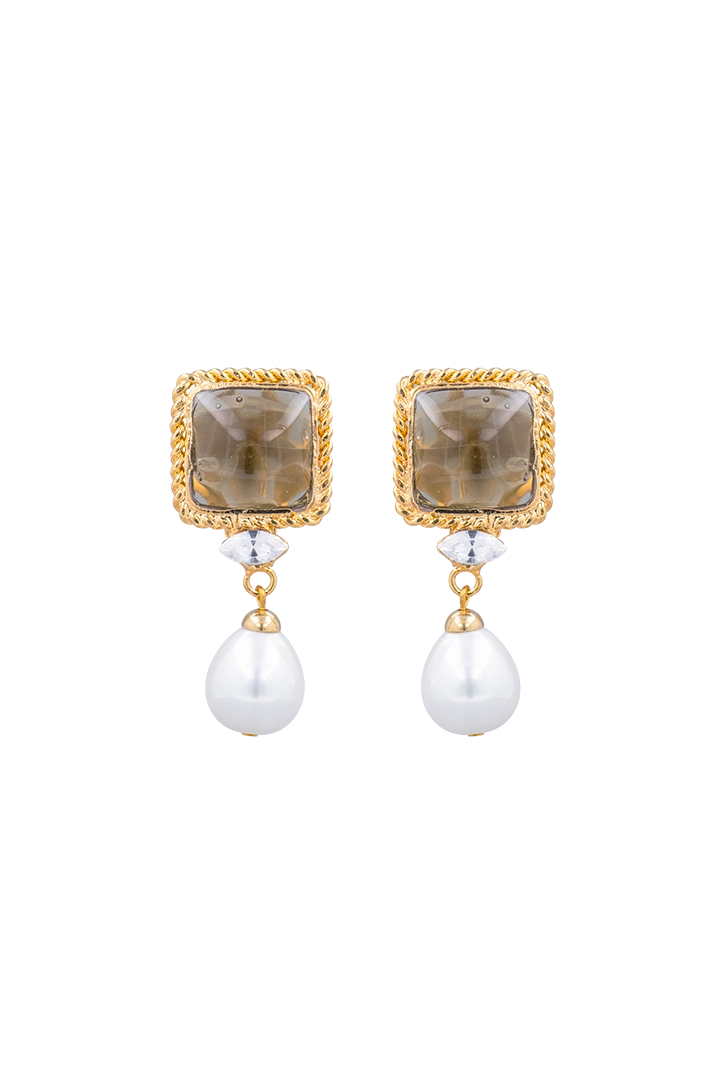 Boucles d'oreilles Mansart pendantes perles et pâte de verre black diamant et fermoir clip 
