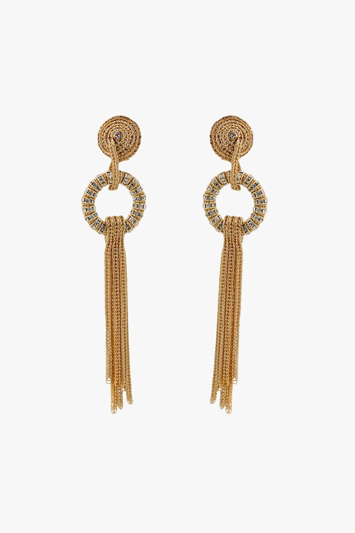 Boucles d'oreilles en chaîne doré et rondelle de strass doré - bijou fait main en France