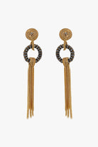 Boucles d'oreilles en chaîne doré et rondelle de strass noir cristal