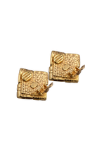 Boucles d'oreilles carré signée chanel dorée losange monograme