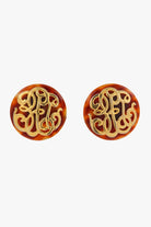 Paire de boucles d'oreilles XXL couleur écaille et détail doré - fermoir clip - Bijou fantaisie Vintage