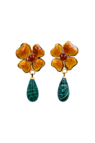 Boucles d'oreilles Amalfi trèfle topaze et goutte émeraude en pâte de verre, bijou de caractère Maison Paris 1945