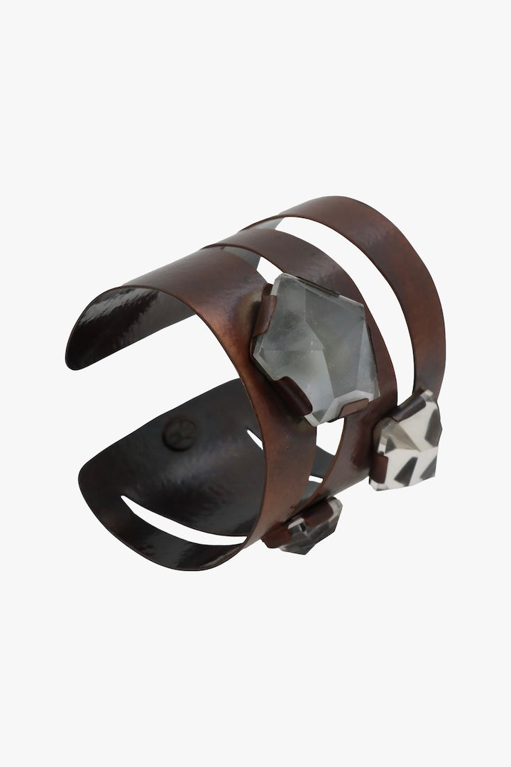 Grosse Manchette vintage Van der straeten en cuivre et strass signé