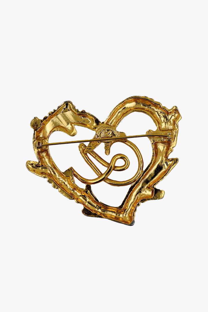 accessoire fantaisie broche dorée du créateur Christian Lacroix vintage en forme de coeur 