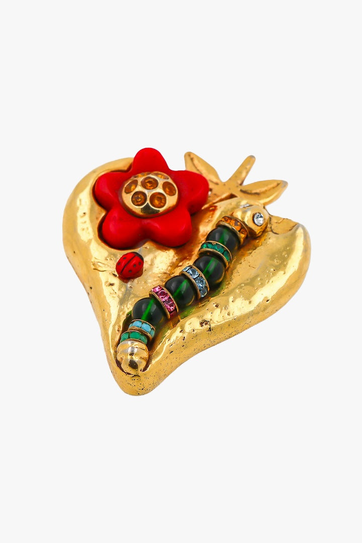 Broche dorée vintage kallinger accessoire fantaisie ornée de perles rondelle de strass et insectes 