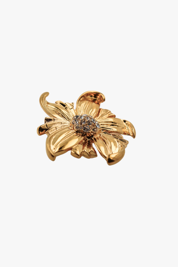 Broche en forme de fleur doré vintage et strass