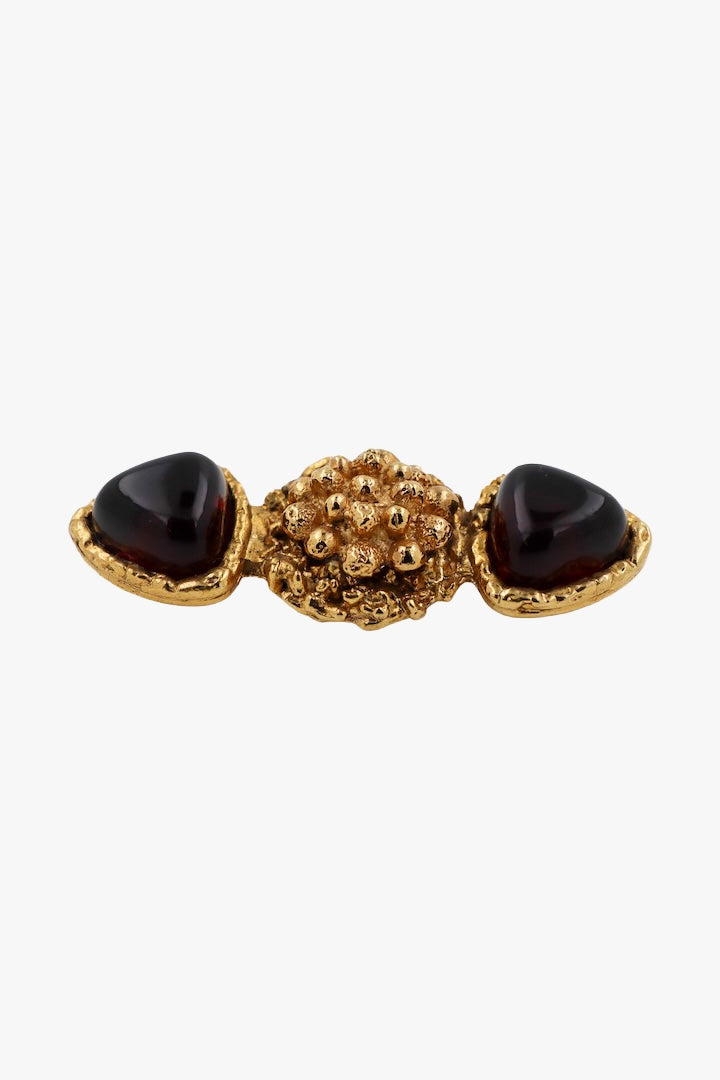 Petite broche vintage collection coeur dorée détail pâte de verre améthyste violet 