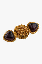 Petite broche dorée détail pâte de verre améthyste violet 