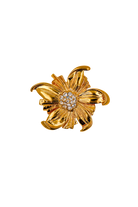 Broche vintage fleur dorée à strass cristal, pièce unique sélectionnée par Françoise Montague Paris