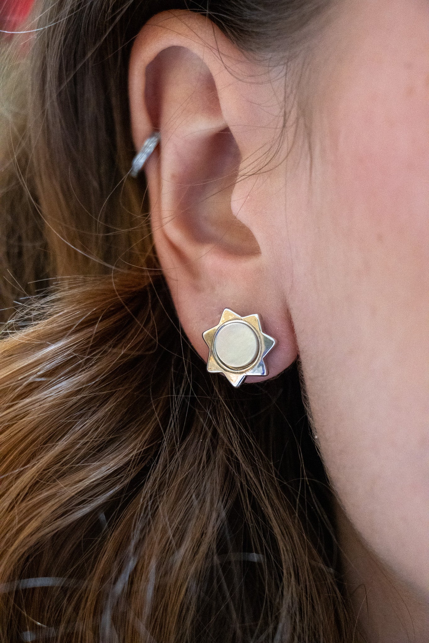 Idée cadeau boucle d'Oreilles étoiles centre nacrée oreilles percées bijou fantaisie 