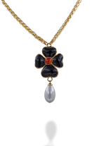 Collier en pâte de verre fait à la main en France Noir centre corail 