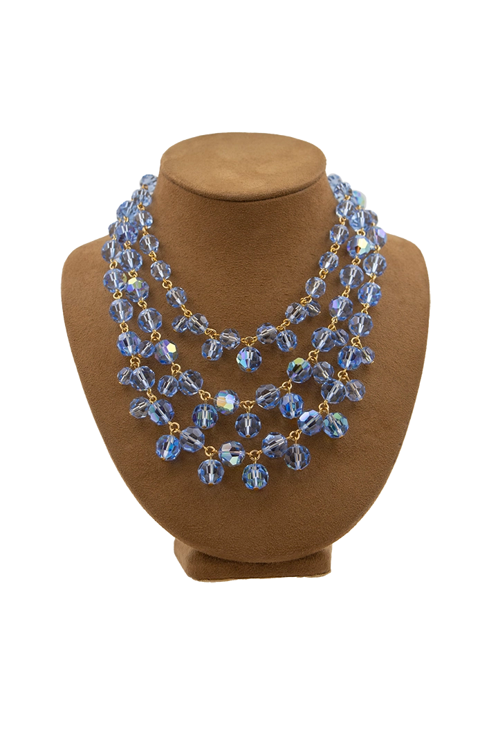 Collier 3 rangs perles bleu saphir Françoise Montague, reflets nacrés, look chic et affirmé