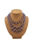 Collier 3 rangs perles violet améthyste Françoise Montague, reflets dorés et irisés, look audacieux
