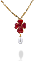 Collier en pâte de verre fait à la main en France Rubis et perles