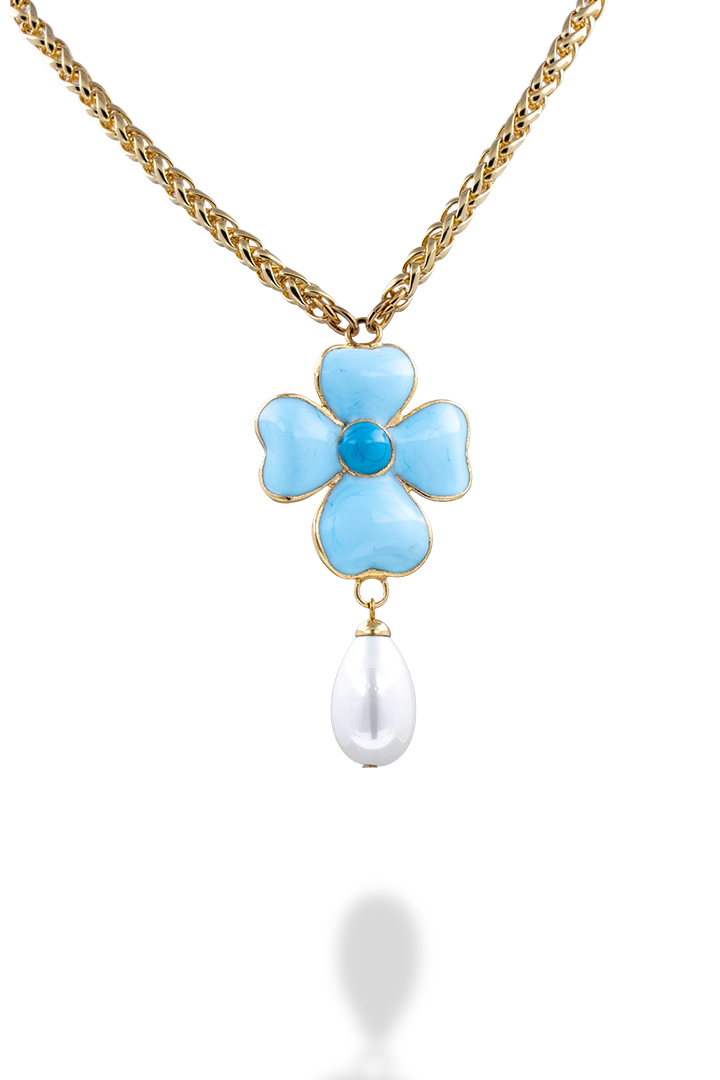 Collier en pâte de verre fait à la main en France Turquoise centre turquoise Foncée