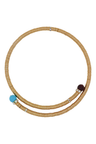 Collier ras de cou dorée et perles bleu clair turquoise et amethyste et strass argentée