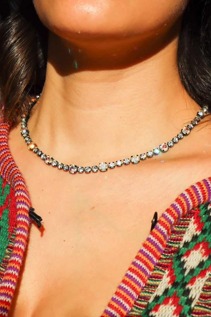 Collier ras de cou en strass blanc femme 