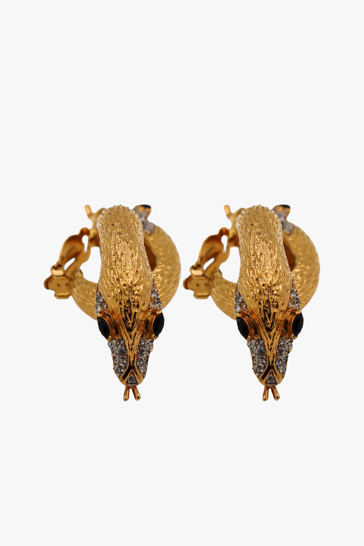 Boucles d'oreilles vintage doré en forme de serpent détail strass 