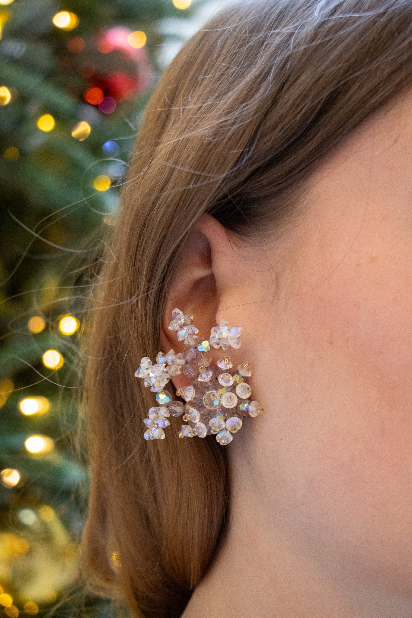 Boucles d'Oreilles en perles cristal avec un effet aurore boréale avec un fermoir clip - bijou vintage des année 1960