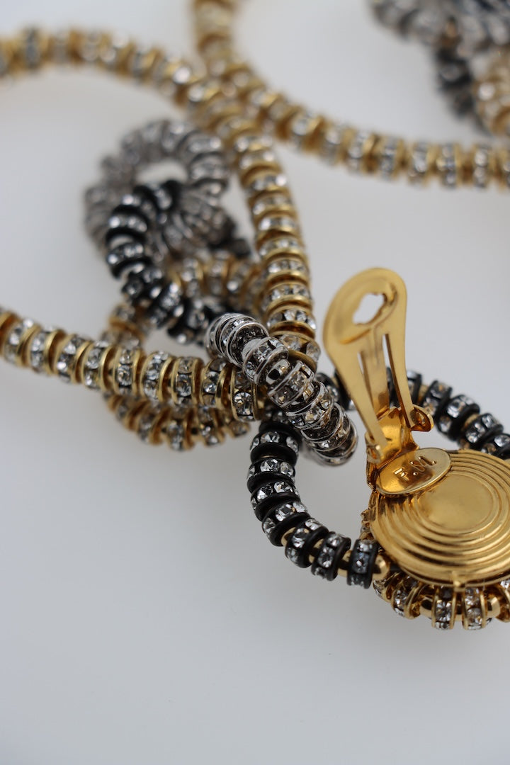 Boucles d'oreilles en perle et strass fermoir clip noir et doré - Françoise Montague 