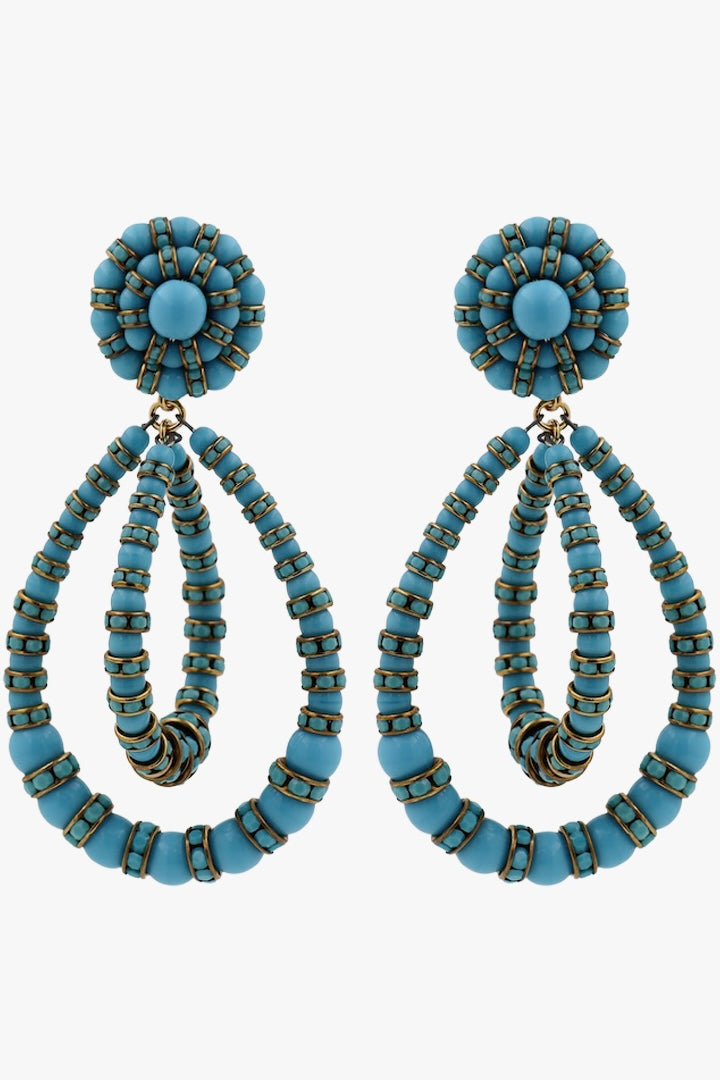 Boucles d'oreilles fermoir clip bleu turquoise en perle - fait main - françoise montague 