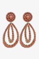 XL boucles d'oreilles femme perles roses peau d'angle et rondelles de strass doré et argenté fermoir clip pendantes 