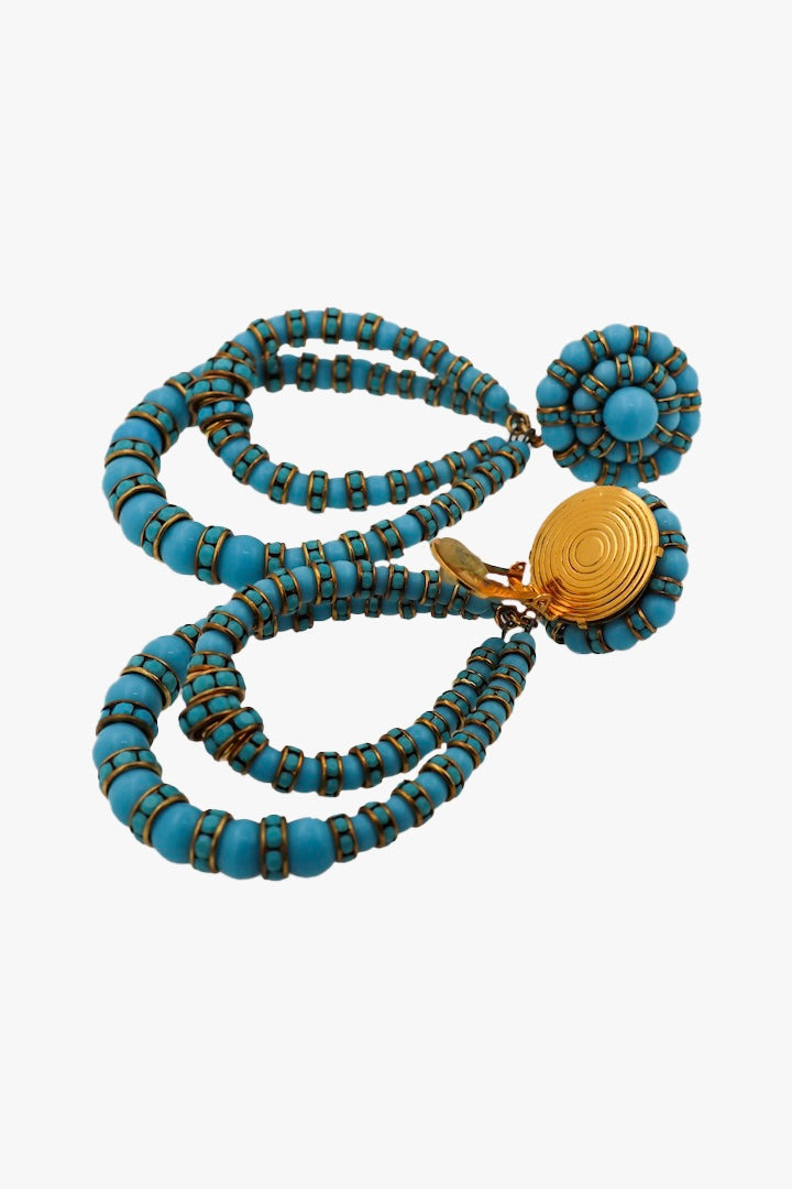 Boucles d'oreilles XXL fermoir clip doré bleu turquoise tendance