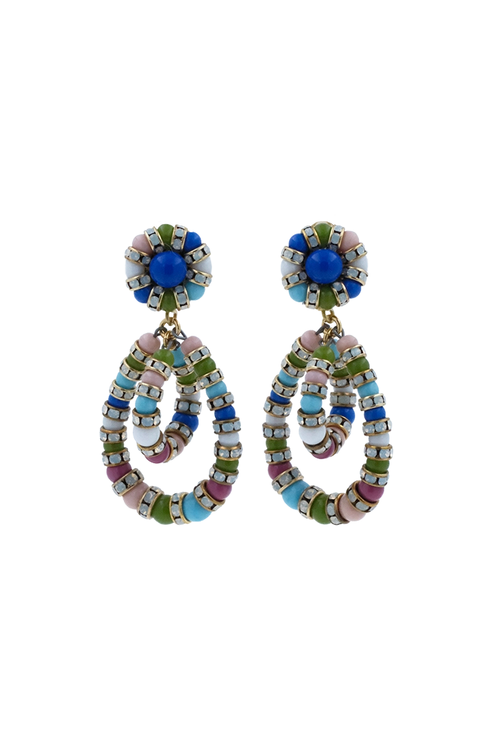 Boucles d'Oreilles en perles multicolore bleu, vert, rose et turquoise petite small et pendantes avec un fermoir clip
