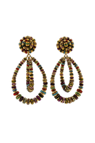 Boucles d'oreilles XL pendantes en perles dorée et en rondelle de strass multicolore faites à la main en France