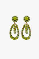Paire de boucles d'oreilles vert anis en perles verte et strass vert émeraude détail doré 