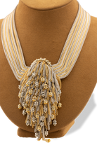 Collier couture fait à la main en France en chaine multiple bicolore dorée et argentée et rondelle de strass - bijou de luxe