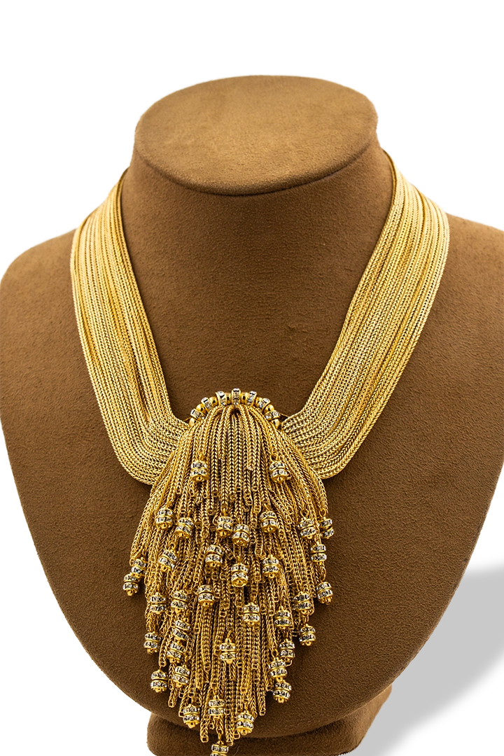 Collier couture dorée et strass cristal fait à la main en France