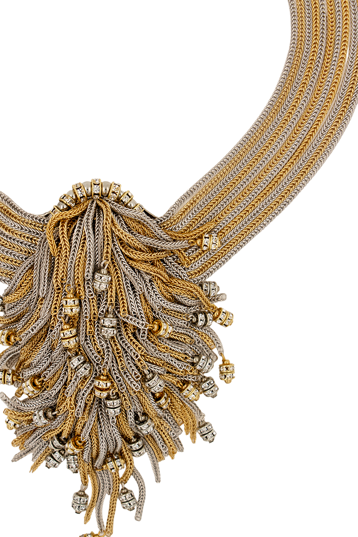 Collier couture fait à la main à paris en chaîne bicolore et rondelle de strass - Bijou de luxe