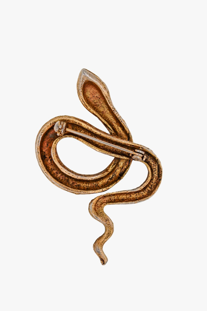 Broche serpent doré ornée de pierre rouge 