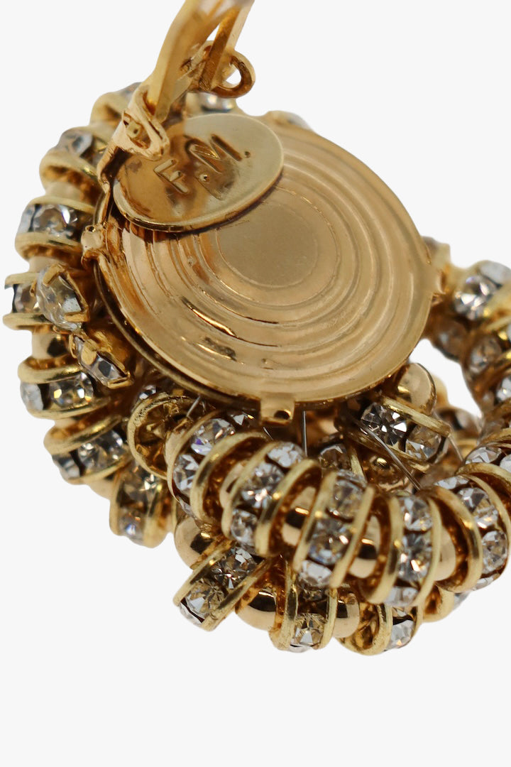 Boucles d'oreilles en rondelle de strass dorée - Fait à la main - Fermoir clip 